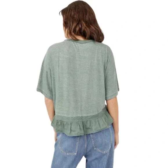 NEW Free People Fall In Love Lace Ruffle Tee Washed Army Green Womens Size M NWT - Picture 7 of 17